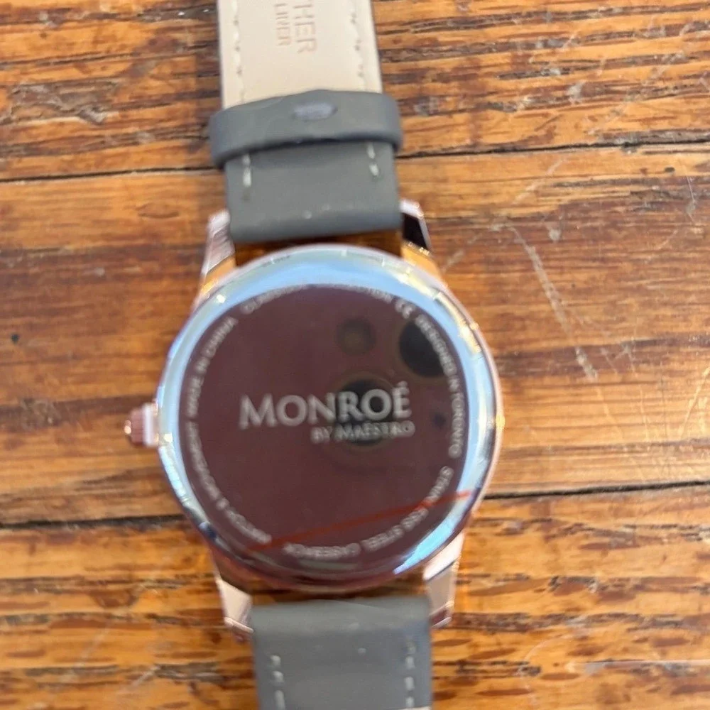 Monroe Classique Sunburst‎ Solerose Rose Gold Watch Grey Leather Water Resistan
